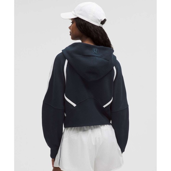 Lululemon Navy Blue 1/4 Zip Hoodie Scuba Striped Cropped Sweatshirt M - Picture 6 of 6